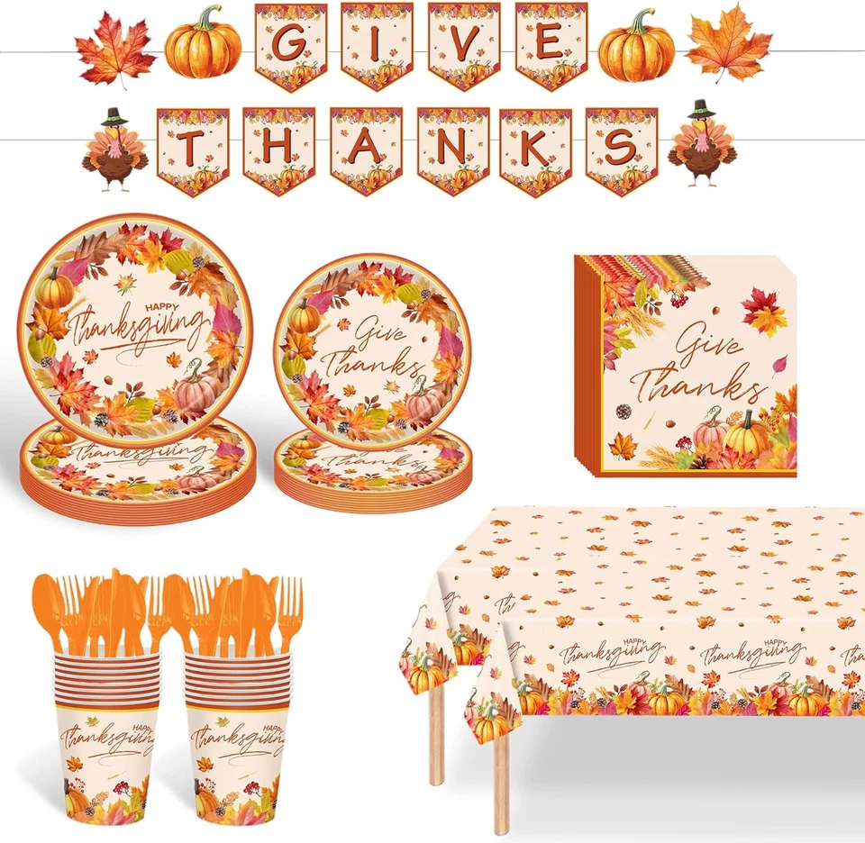 Столовый набор принадлежностей для вечеринок на День благодарения, 171 шт. одноразовый для Дня благодарения - Изображение 1 из 4