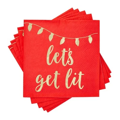 50 Pk Paper Christmas Cocktail Napkins,Holiday Party Supplies,Lets Get Lit, 5x5" - Image 1 of 4