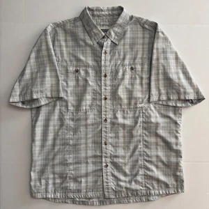 Mountain Khakis Shirt Mens XL Grey White Button Up Short Sleeve Relaxed Fit - Picture 1 of 8