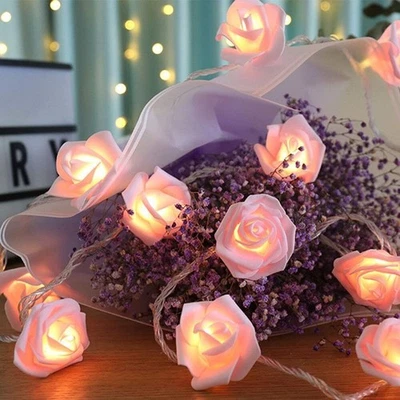 10-80 Led Rose Flower Fairy String Lights Battery Powered Garland Party Decor - Image 1 of 4