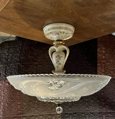 1940 Старинный гармонии дом капуста розовое стекло абажур потолочный светильник люстра - Изображение 1 из 4