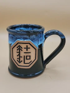 Grey Fox Pottery Ad Hoc Logo Handmade Coffee Mug with ICE BLUE Foam Drip 12oz   - Picture 1 of 6