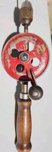 Dunlap Hand Drill Egg Beater Drill Red Gear With Wood Handles  - Picture 1 of 3