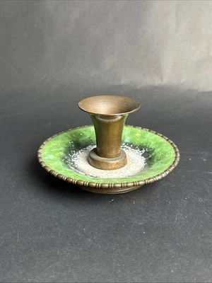 Vintage Nekrassoff Enamel on Copper Candle Holder Green - Image 1 of 4