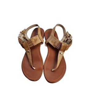 Mia geflochtene flache hellbraune Boho-Sandalen mit T-Riemen Größe 7,5 - Bild 1 von 6