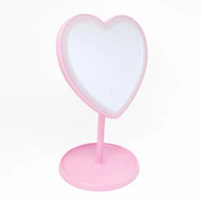 UPPER CANDA Vanity Makeup Mirror True Image Heart Tabletop Small Standing LED Pink Womens