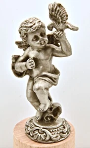 Vintage Pewter Figurine ~ Cherub Cupid Angel With Dove Taiwan - Picture 1 of 3