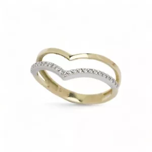 Anello Doppio Chevron in Oro Bicolore 14K con Pietre Cz/Anello a Forma di V - Foto 1 di 13