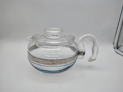 Vintage PYREX Flameware Glass 6 Cup Teapot Stove Top Coffee Kettle W/ Lid 8446-B - Image 1 of 4