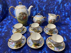 Antico set da caffè in porcellana Victoria Demitasse Cecoslovacchia per 6 zuccheri panna - Foto 1 di 23
