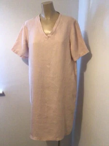 Ladies Linen Day Dress UK Knee Length V Neck Short Sleeve 36” Length By POETRY - Picture 1 of 12
