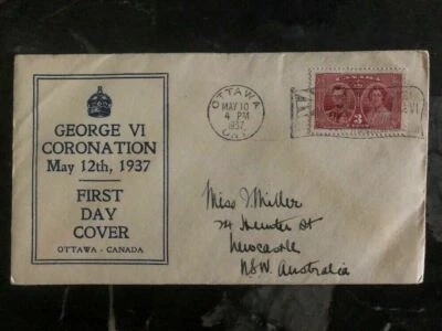 1937 Ottawa Canada King George VI Coronation FDC First Day Cover To Australia - Image 1 of 2