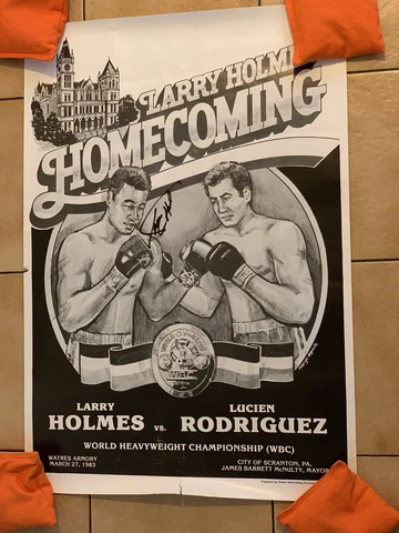 1983 Larry Holmes Vs. Lucien Rodriguez Signed Boxing Poster GTP ALL Rare Cover