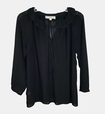 Blusa Top Loft M Negra Transparente Volantes Cuello Atado Cachicha Casa Boho Carrera Foto 1 de 4