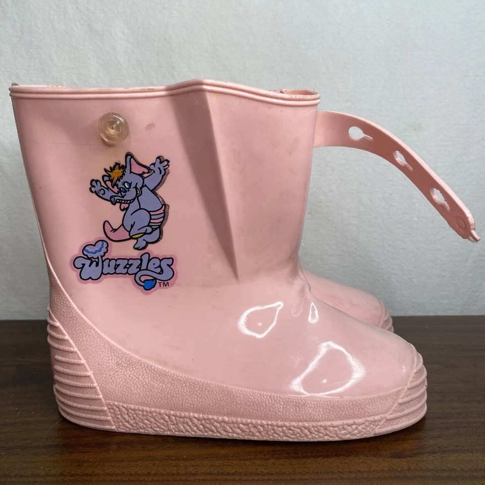 Botas de chuva vintage Wuzzles elefante criança tamanho 11 rosa Hasbro 1985 muito bom estado - Imagem 1 de 4