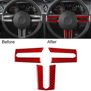 3pcs For Ford Mustang 2005-09 Red Carbon Fiber Interior Steering Wheel Trim Set - Picture 1 of 9