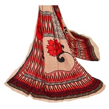 Sanskriti Vintage Dupatta Long Stole Cotton Peach Hijab Printed Veil Scarves