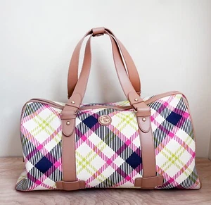 Spartina 449 Dafuskie Island Everett Plaid Large Linen & Leather Duffle Bag - Bild 1 von 15