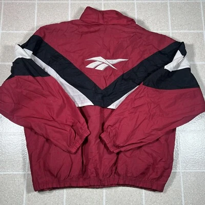 Винтажный 90-х Reebok большой логотип цвет блока с капюшоном молнии ветровка куртка XL - Изображение 1 из 4