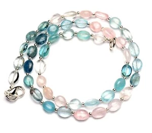 Natural Gem Multi Aquamarine Smooth 9x7mm Approx. Oval Nugget Beads Necklace 19" - Picture 1 of 5