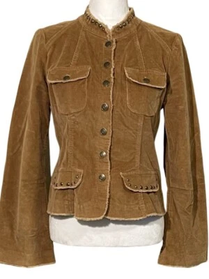 Chaqueta de Pana Marrón IVY JANE Tachuelas Cuentas Adornada Botón Trasero Delantero Talla S Foto 1 de 4