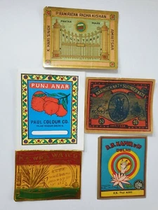 5pc x LOT India Vintage Trade Labels - ALL DIFFERENT (6582) - Picture 1 of 4