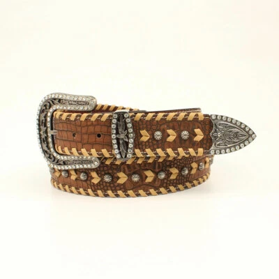 BROWN Wrap Stitch - Studs ~NOCONA Brown Leather Western BELT~ COWGIRL N34114 20 - Image 1 of 2
