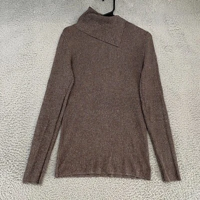 Suéter Theory Mujer Grande Leendelly Elastizado Cuello Asimétrico Tejido Acanalado Marrón Foto 1 de 4