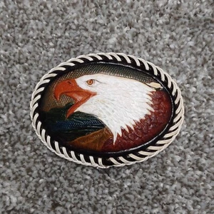 Hebilla de cinturón de cuero águila calva en relieve con cordones texturizados nativos indios - Imagen 1 de 9
