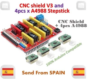 CNC Shield V3 Expansion Board + 4pcs A4988 Stepper Motor Driver for 3D Printer - Imagen 1 de 1