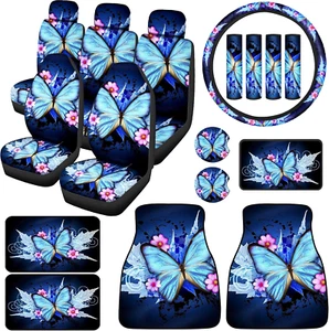 19 Pcs Butterfly Car Seat Covers Full Set for Women Butterfly Universal Car Acce - Picture 1 of 12