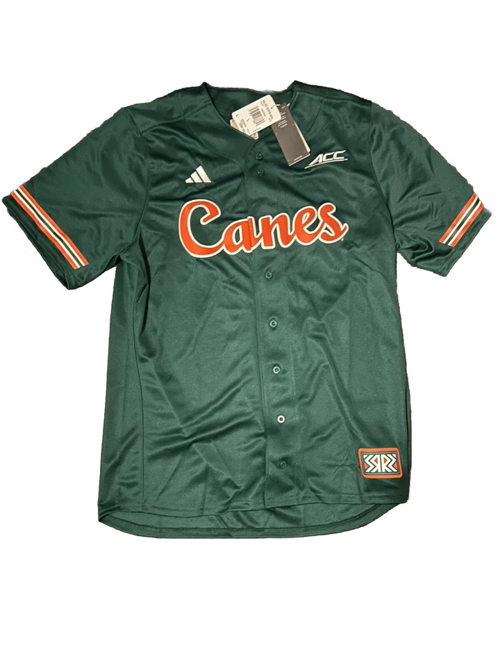 Miami Hurricanes Baseball Jersey Green Retro Adidas Large .