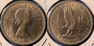 Rhodesia and Nyasaland 1956 2 Shil. QEII Fish-Eagle KM-6 Copper-nickel BUNC #99 - Picture 1 of 2