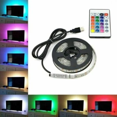 5V 1M-5M USB POWER LED STRIP LIGHTS TV BACK RGB COLOUR CHANGING + REMOTE CONTROL - Image 1 of 4