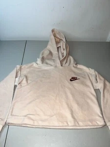 Nike Hoodie Girls 2T Beige Fleece Embroidered Swoosh Logo Long Sleeve Pullover - Picture 1 of 7