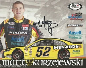 FIRMADA 2016 MATT KURZJEWSKI "ANSELL MENARDS" #52 POSTAL NO NASCAR ARCA - Imagen 1 de 1