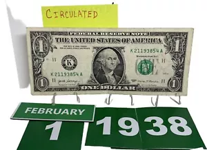 Birthday/Anniversary Dollar February 1 1938 . Fancy Serial Number Circulated - Picture 1 of 12