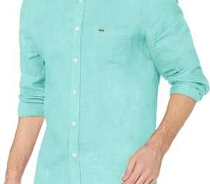LACOSTE F 4967 100% LINEN BUTTON FRONT SHIRT MENS XL to 2XL Color Mint - Picture 1 of 5