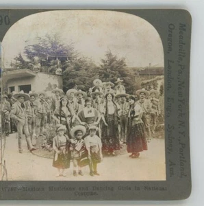 Mexikanische Musiker & tanzende Mädchen in Nationalkostüm Mexiko Schlussstein Stereoview - Bild 1 von 4
