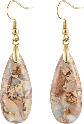 Stone Drop Earrings for Women Teardrop Jasper Brown-Golden Hook  - Image 1 of 4