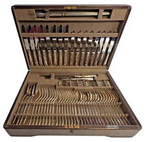 Antique MAPPIN & WEBB Silver Plate 71 Pc. Flatware Set with Wood Case SPLENDOUR - Picture 1 of 7