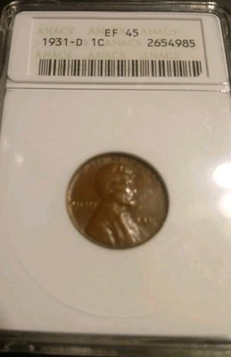 Semi Key BEAUTIFUL Chocolate  Brown ANACS 1931-D 1C Lincoln Cent -  XF45BN  - Image 1 of 4