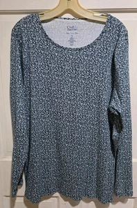 Croft&Barrow 1x Green/wht  Floral.Pullover Classic Tee Long Sleeves Scoop - Picture 1 of 4