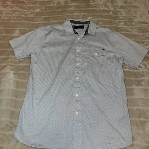 LOST.. Shirt Mens Size Large Gray Geometric Button Up Short Sleeve Cotton - Picture 1 of 12