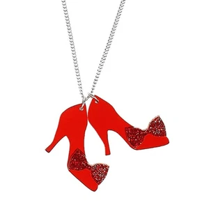 Tatty Devine Red Ruby Slippers Acrylic Pendants Charms Silver Chain Rockabilly - Picture 1 of 6
