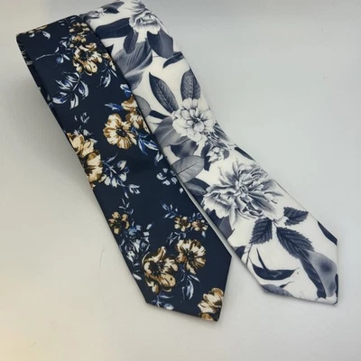 Connor Men’s Floral Navy Blue White Tie for Wedding Business Dinner Event X 2 - image 1 of 4