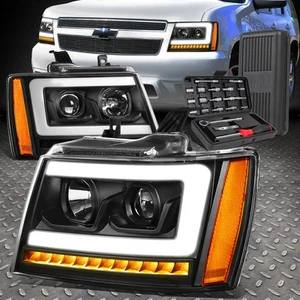 FOR 07-14 TAHOE SUBURBAN LED SEQUENTIAL BLACK AMBER PROJECTOR HEADLIGHT+TOOL SET - Picture 1 of 11