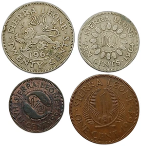 SIERRA LEONE SET 4 MONETE 1/2 - 20 CENTESIMI 1964 SIR MILTON MARGAI CIRCOLATE - Foto 1 di 2