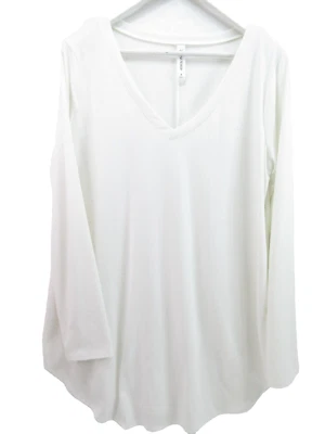Zenana T Shirt Womens S White Long Sleeve Solid V Neck Top RUNS VERY BIG XL XXL - Image 1 of 4