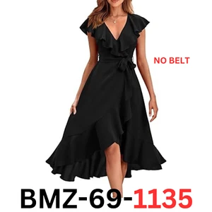 PRETTYGARDEN Women Summer Bohemian Slit Ruffle Beach V-Neck Dress, XL (NO BELT) - Picture 1 of 7